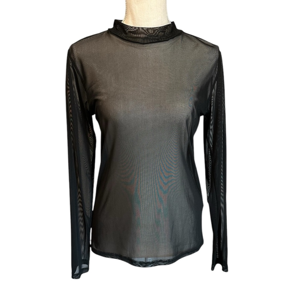 Free Kisses Sheer Mesh Top Long Sleeve Black Layering Top Women’s Size Large